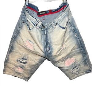 Makobi Men's Distressed Denim Ripped Jean Shorts Size 40 Streetwear Faded